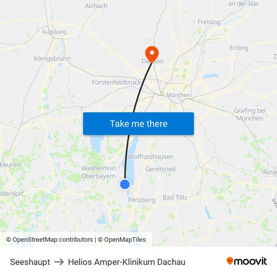 Seeshaupt to Helios Amper-Klinikum Dachau map