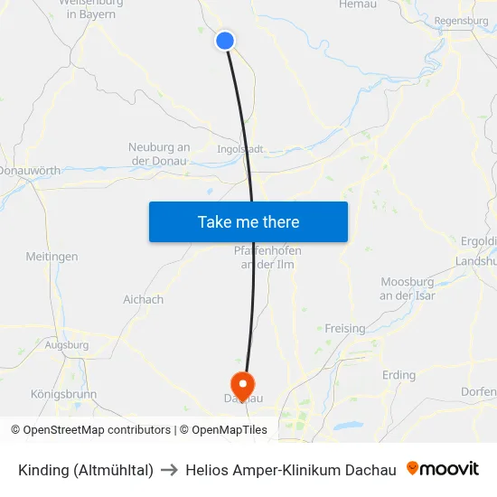 Kinding (Altmühltal) to Helios Amper-Klinikum Dachau map