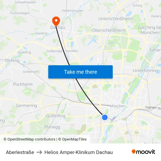 Aberlestraße to Helios Amper-Klinikum Dachau map