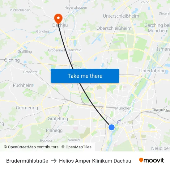 Brudermühlstraße to Helios Amper-Klinikum Dachau map