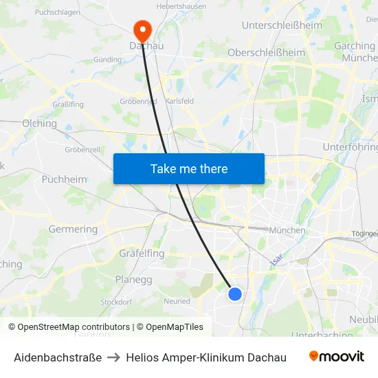 Aidenbachstraße to Helios Amper-Klinikum Dachau map