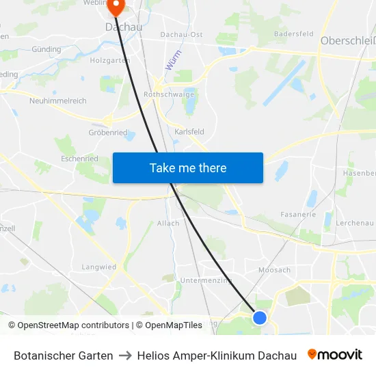 Botanischer Garten to Helios Amper-Klinikum Dachau map