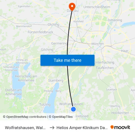 Wolfratshausen, Waldram to Helios Amper-Klinikum Dachau map
