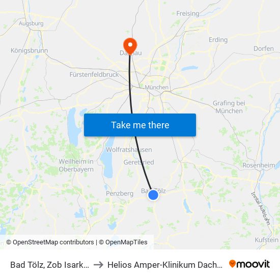 Bad Tölz, Zob Isarkai to Helios Amper-Klinikum Dachau map