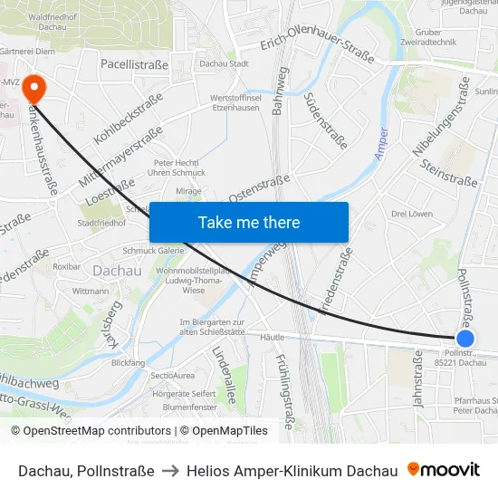 Dachau, Pollnstraße to Helios Amper-Klinikum Dachau map
