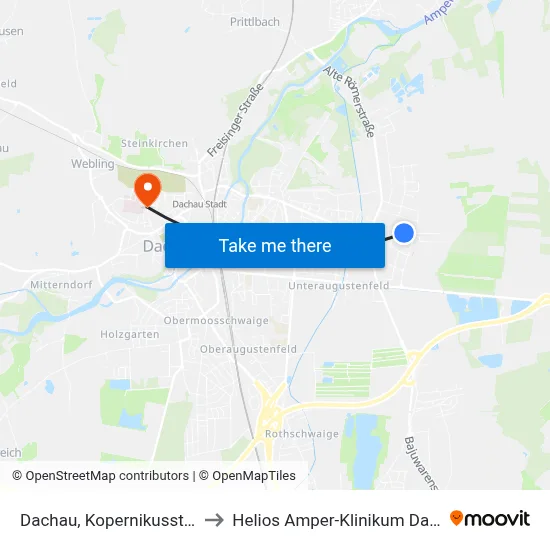 Dachau, Kopernikusstraße to Helios Amper-Klinikum Dachau map
