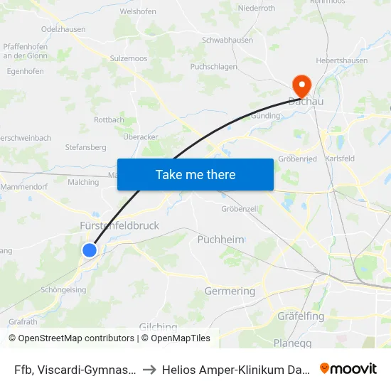 Ffb, Viscardi-Gymnasium to Helios Amper-Klinikum Dachau map