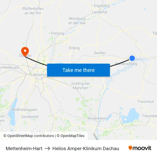 Mettenheim-Hart to Helios Amper-Klinikum Dachau map