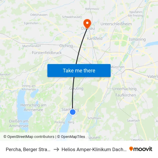 Percha, Berger Straße to Helios Amper-Klinikum Dachau map