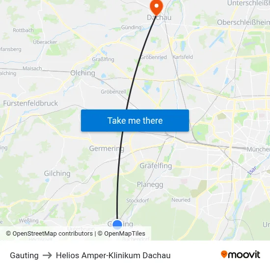 Gauting to Helios Amper-Klinikum Dachau map