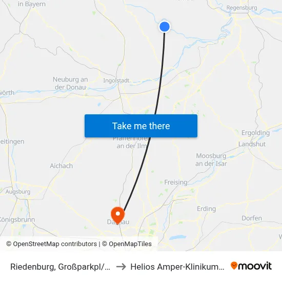 Riedenburg, Großparkpl/Zentrum to Helios Amper-Klinikum Dachau map