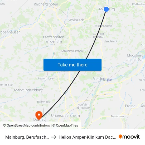 Mainburg, Berufsschule to Helios Amper-Klinikum Dachau map