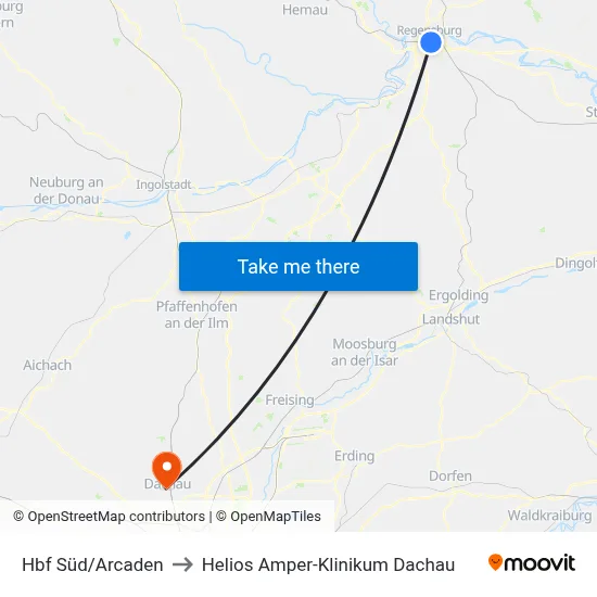 Hbf Süd/Arcaden to Helios Amper-Klinikum Dachau map