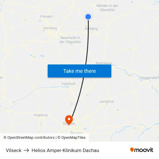 Vilseck to Helios Amper-Klinikum Dachau map