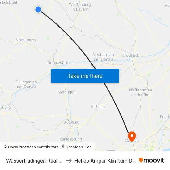 Wassertrüdingen Realschule to Helios Amper-Klinikum Dachau map