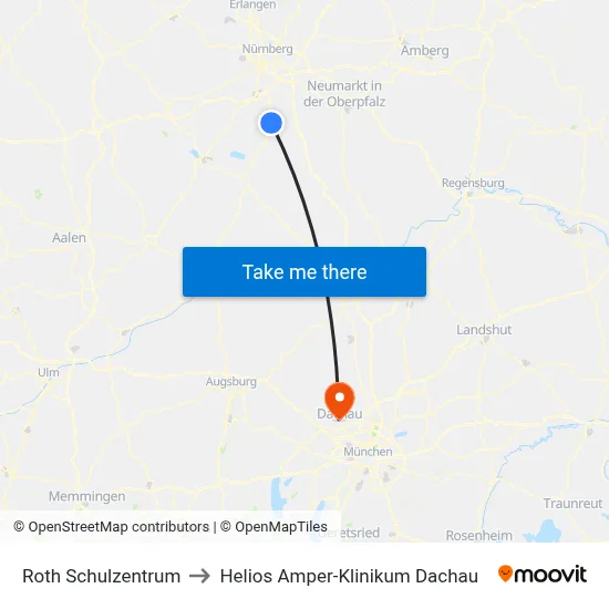 Roth Schulzentrum to Helios Amper-Klinikum Dachau map