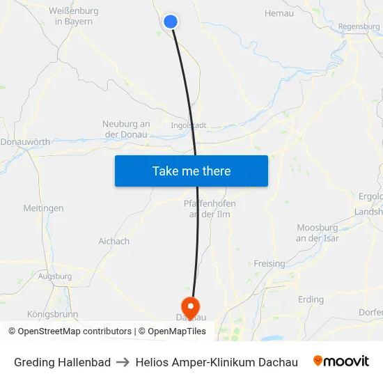 Greding Hallenbad to Helios Amper-Klinikum Dachau map