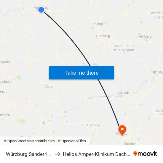 Würzburg Sanderring to Helios Amper-Klinikum Dachau map