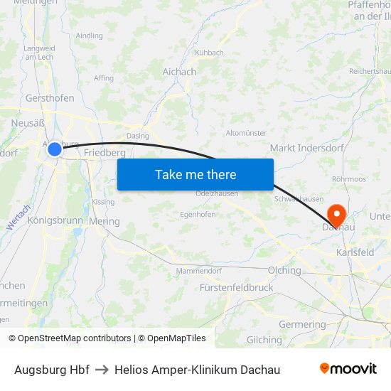 Augsburg Hbf to Helios Amper-Klinikum Dachau map