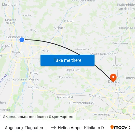 Augsburg, Flughafen Abzw. to Helios Amper-Klinikum Dachau map