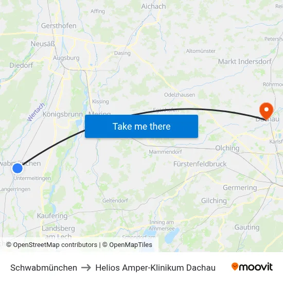 Schwabmünchen to Helios Amper-Klinikum Dachau map