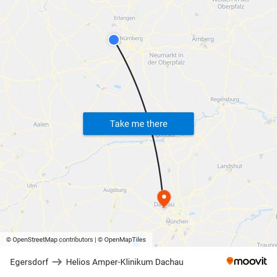 Egersdorf to Helios Amper-Klinikum Dachau map