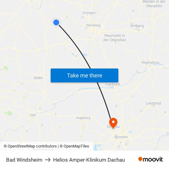 Bad Windsheim to Helios Amper-Klinikum Dachau map