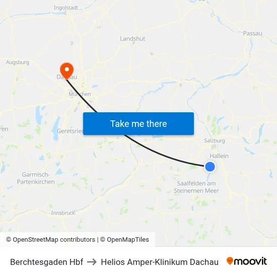 Berchtesgaden Hbf to Helios Amper-Klinikum Dachau map