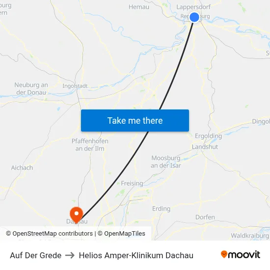 Auf Der Grede to Helios Amper-Klinikum Dachau map