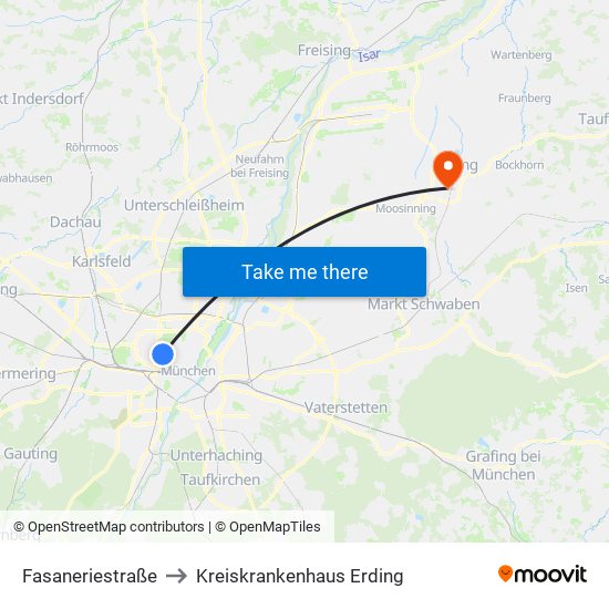 Fasaneriestraße to Kreiskrankenhaus Erding map