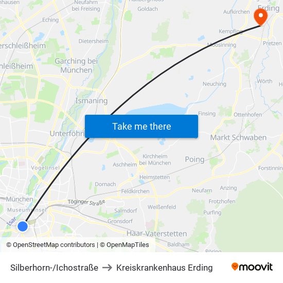Silberhorn-/Ichostraße to Kreiskrankenhaus Erding map