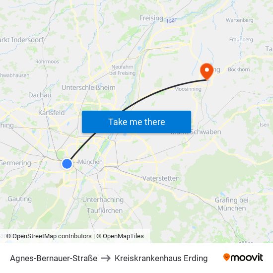 Agnes-Bernauer-Straße to Kreiskrankenhaus Erding map