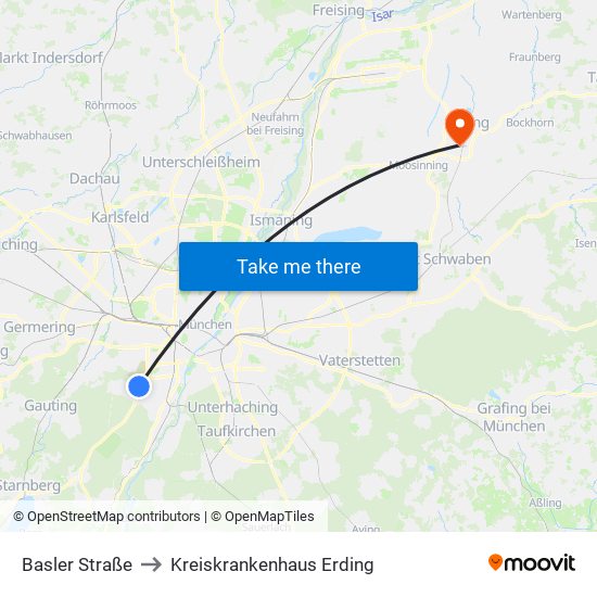 Basler Straße to Kreiskrankenhaus Erding map