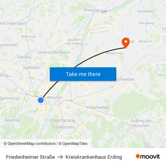 Friedenheimer Straße to Kreiskrankenhaus Erding map