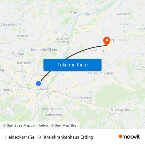 Heideckstraße to Kreiskrankenhaus Erding map