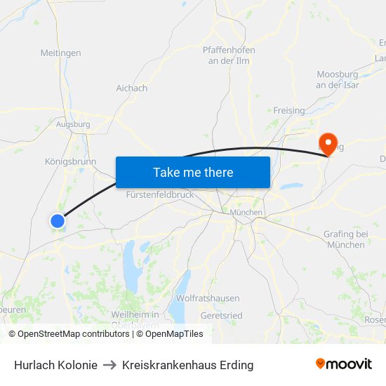 Hurlach Kolonie to Kreiskrankenhaus Erding map