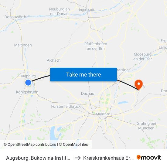 Augsburg, Bukowina-Institut/Pci to Kreiskrankenhaus Erding map