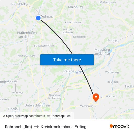 Rohrbach (Ilm) to Kreiskrankenhaus Erding map