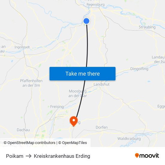 Poikam to Kreiskrankenhaus Erding map