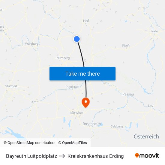 Bayreuth Luitpoldplatz to Kreiskrankenhaus Erding map