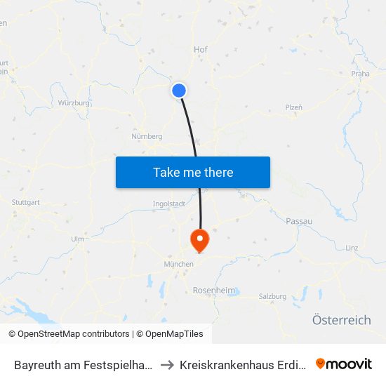 Bayreuth am Festspielhaus to Kreiskrankenhaus Erding map