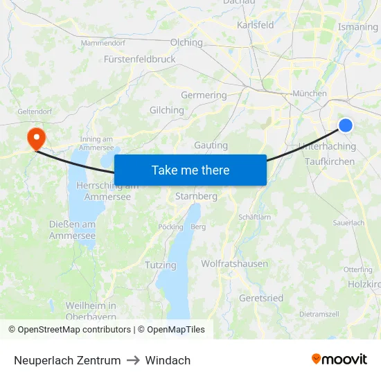 Neuperlach Zentrum to Windach map