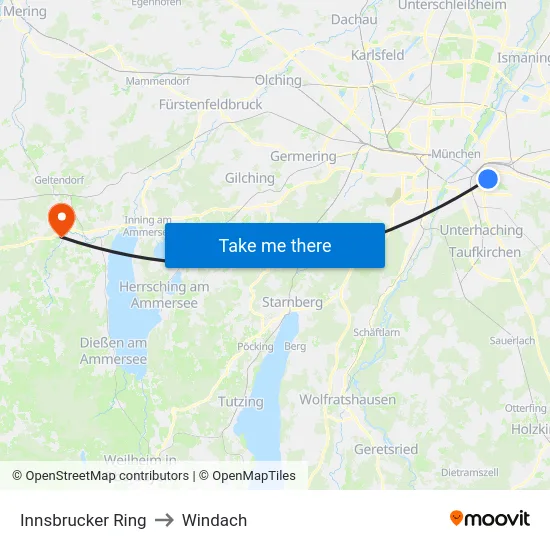 Innsbrucker Ring to Windach map