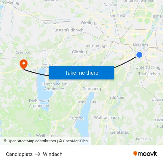 Candidplatz to Windach map