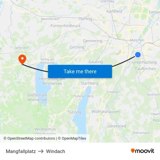 Mangfallplatz to Windach map