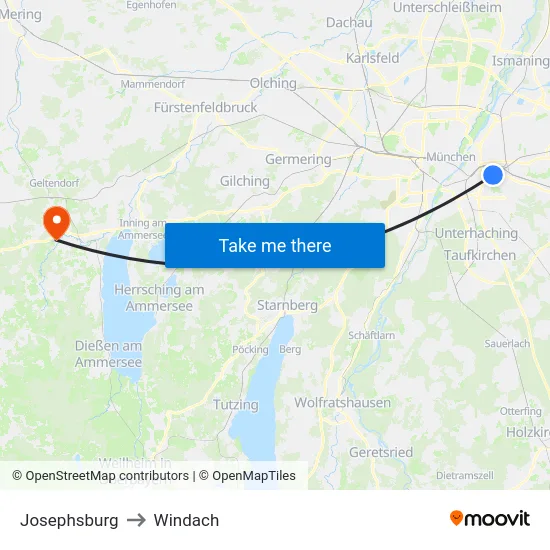 Josephsburg to Windach map