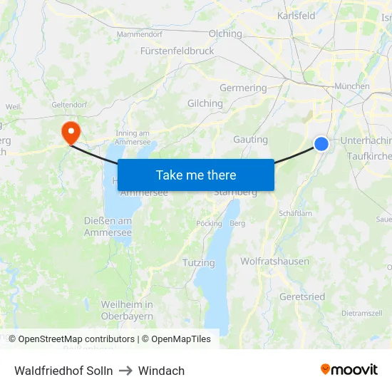 Waldfriedhof Solln to Windach map