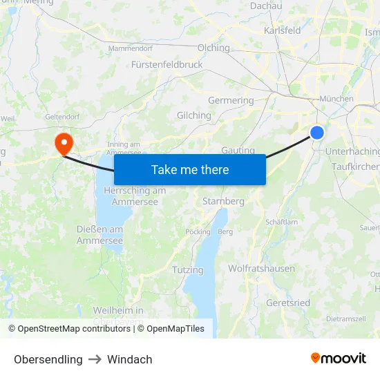 Obersendling to Windach map