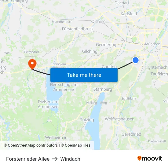 Forstenrieder Allee to Windach map