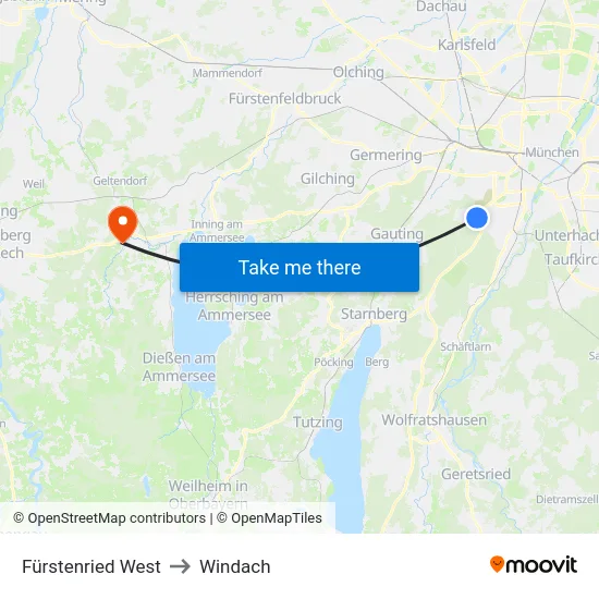 Fürstenried West to Windach map